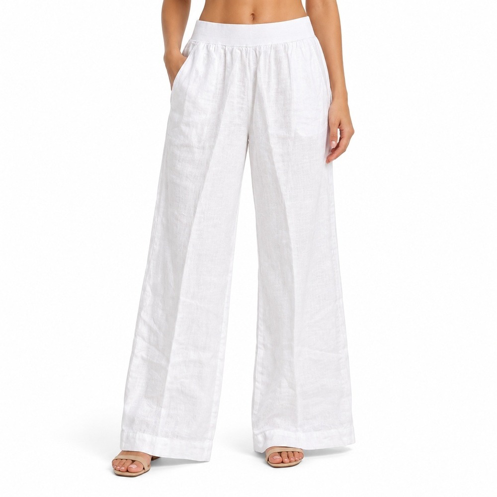 Soft Surroundings Linen Pants Women M White Wide Leg Pull On Casual Sustainable